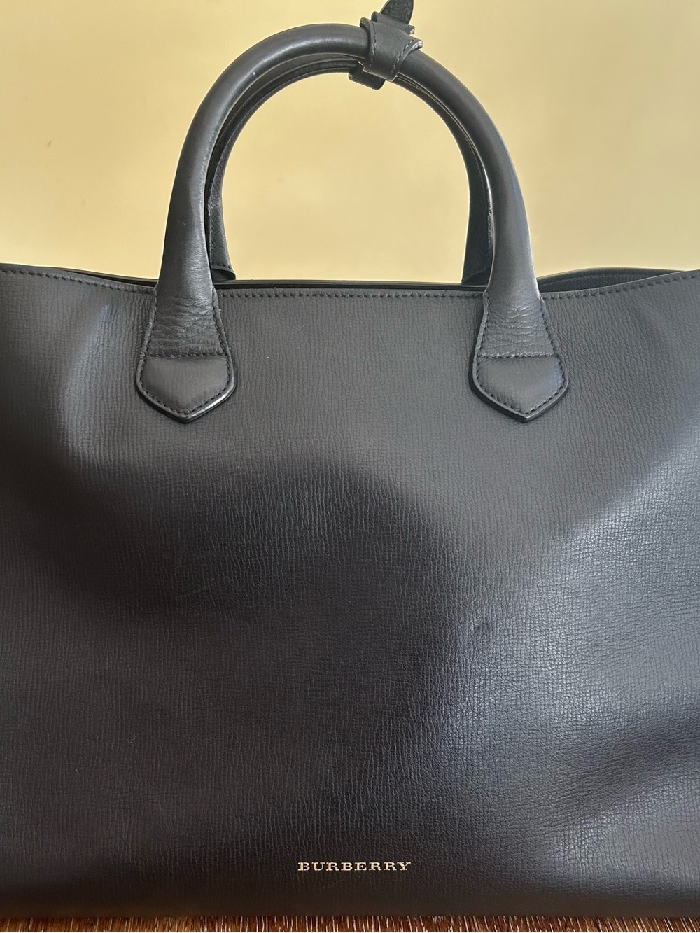 Burberry Black Leather Briefcase Tote with Gold Logo